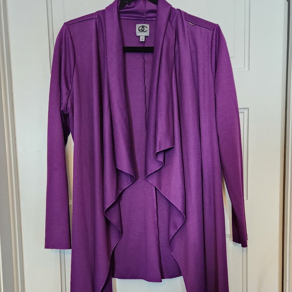Queen Collection Women's Small Open Draped Cardigan Purple Belted Flowy Comfy